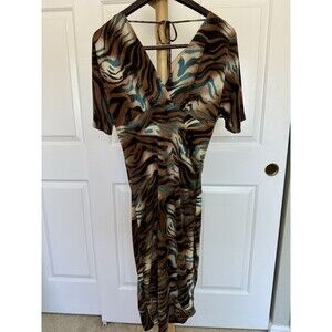 Vtg La Belle Animal Print Bodycorn Mini Dress Empire Waist Size M Boho Y2K Party